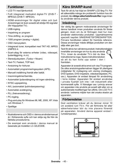 LC-32LE530E Operation-Manual SE - Sharp