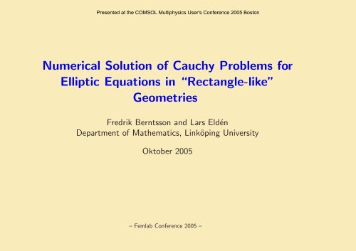 Numerical Solution of Cauchy Problems for Elliptic ... - COMSOL.com