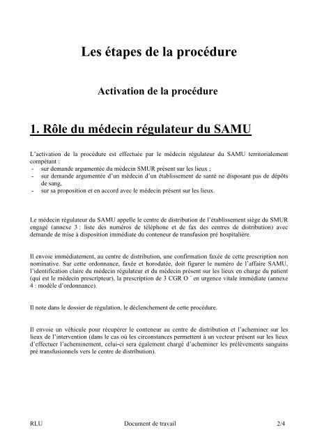 POS rÃ©gionale transfusion sanguine prÃ© hospitaliÃ¨re - COLMU