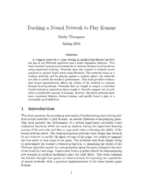 Teaching A Neural Network To Play Konane Darby Thompson Spring