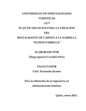 PLAN DE NEGOCIOS PARA LA CREACION DEL RESTAURANTE ...