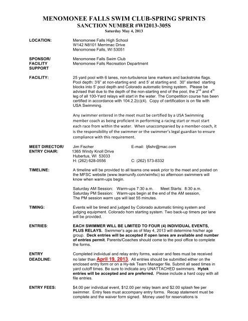 MENOMONEE FALLS SWIM CLUB-SPRING SPRINTS - TeamUnify