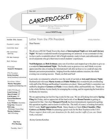 Letter from the PTA President - Carderock Springs PTA