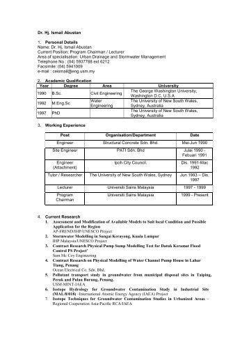 CV Professor Dr. Ismail Abustan - School of Civil Engineering - USM