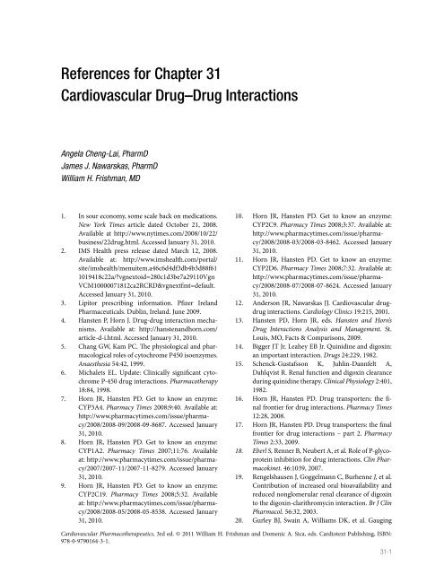 References for Chapter 31 Cardiovascular Drug–Drug Interactions