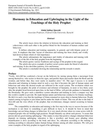 Hormony in Education and Upbringing in the Light of ... - EuroJournals