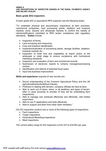 Annex A - Job Descriptions & Salaries - The Rural Payments Agency