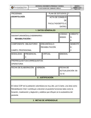 PROGRAMA: ODONTOLOGÃA PLAN DE ESTUDIOS: 7 ACTA DE ...