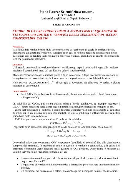 Esperienza 4 - Scheda docenti - La Chimica a Napoli - UniversitÃ ...