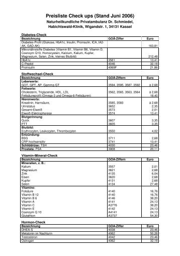 Preisliste als PDF - Habichtswald-Klinik