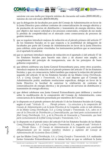 Junta General Extraordinaria de Accionistas - Cemig