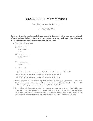 Sample questions for Exam #1 - TAMU Computer Science Faculty ...