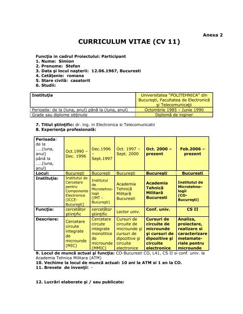 CURRICULUM VITAE (CV 11) - IMT