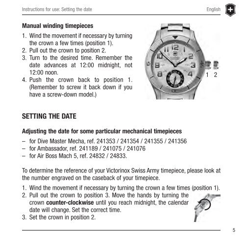 User manual for this watch - Victorinox