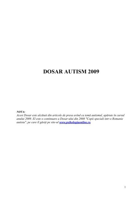 Dosar Autism 2009 Psihologia Online