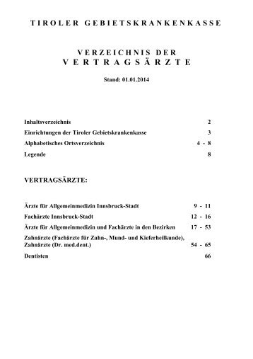 Verzeichnis der VertragsÃ¤rzte - Stand 01.01.2014 - Tiroler ...