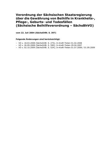 Sächsische Beihilfeverordnung – SächsBhVO - Eureka24.de