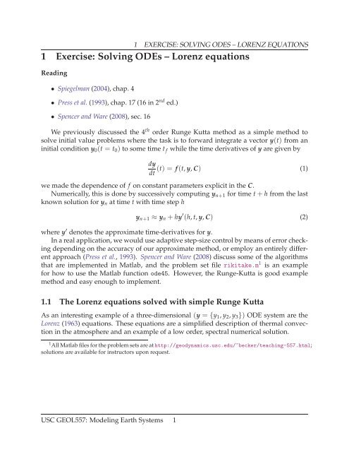 1 Exercise: Solving ODEs â Lorenz equations - USC Geodynamics