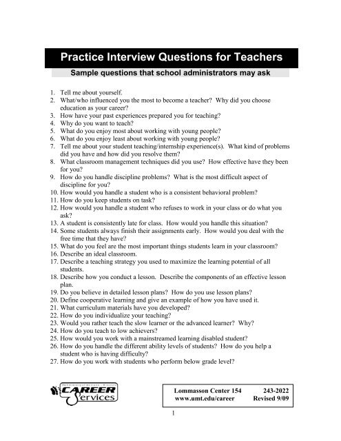 Interview questions for the job of teacher