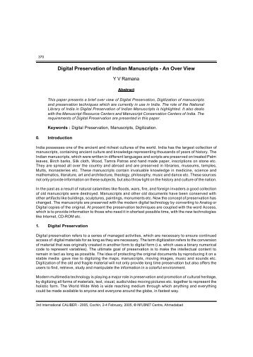 Digital Preservation of Indian Manuscripts - INFLIBNET Centre