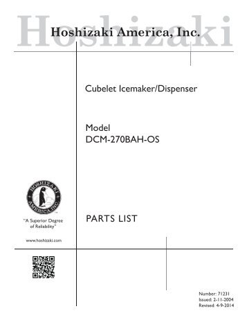DCM-270BAH-OS Parts List - Hoshizaki America, Inc.