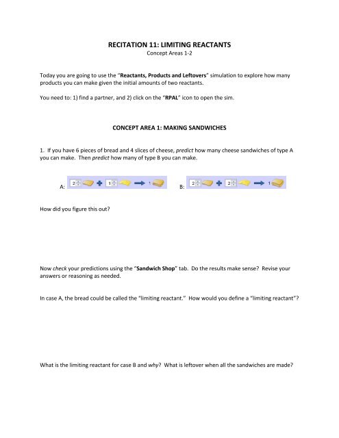 Recitation 11 Limiting Reactants Phet