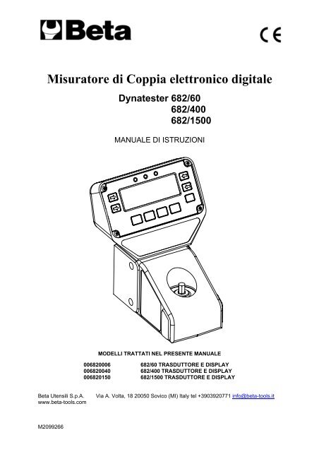Misuratore di Coppia elettronico digitale Dynatester 682/60 ... - Beta