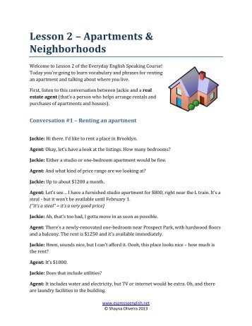 Lesson 2 – Apartments & Neighborhoods