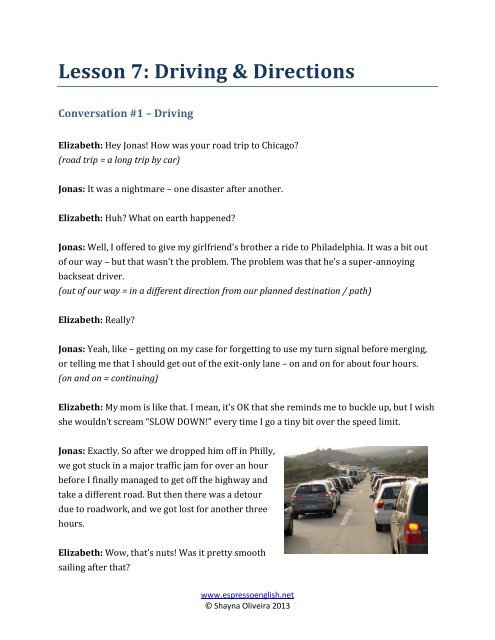 Directions By Car From One Place To Another Lesson 7 Driving Amp Directions