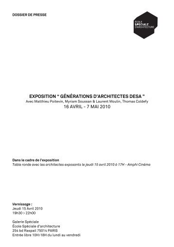 Dossier de presse DESA - Ecole SpÃ©ciale d'Architecture