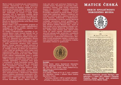 informační leták o Matici české - Národní muzeum