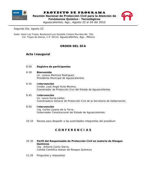 ORDEN DEL DÃA Acto Inaugural CONFERENCIAS - Gobierno de ...