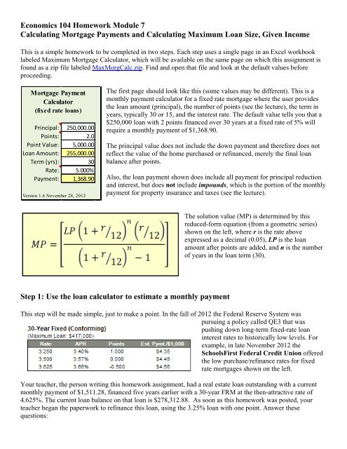 Calculating Mortgage Payments and Calculating Maximum Loan Size