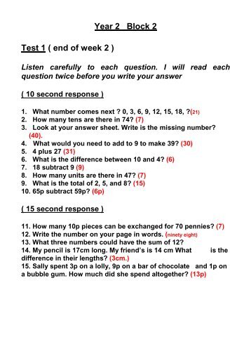 Year 2 block 2 test 1 - Wigan Schools Online