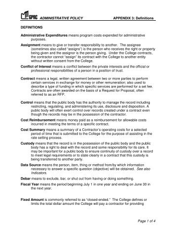 ADMINISTRATIVE POLICY APPENDIX 3: Definitions Page 1 of 4 ...