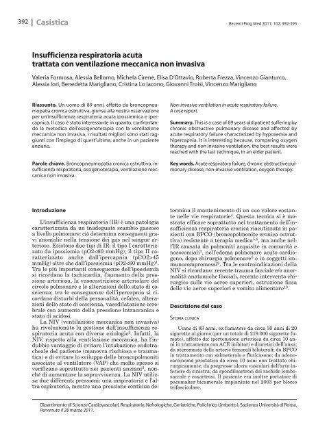 Insufficienza Respiratoria Acuta Trattata Con Ventilazione