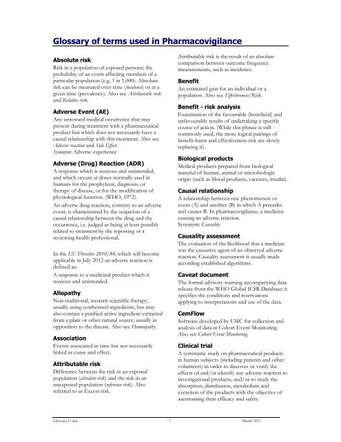 Glossary of terms used in Pharmacovigilance - Uppsala Monitoring ...