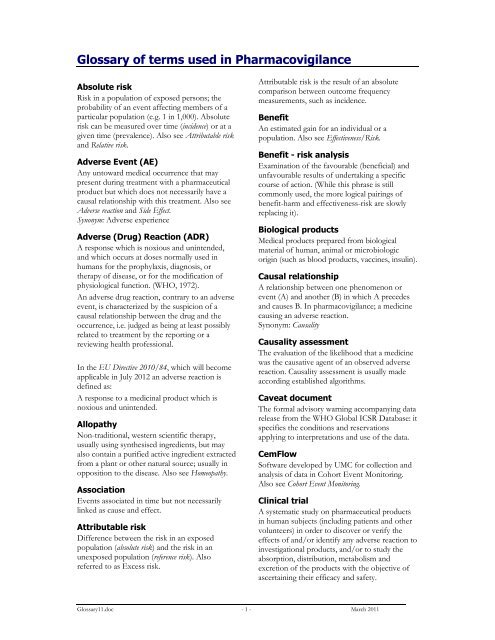Glossary Of Terms Used In Pharmacovigilance Uppsala Monitoring
