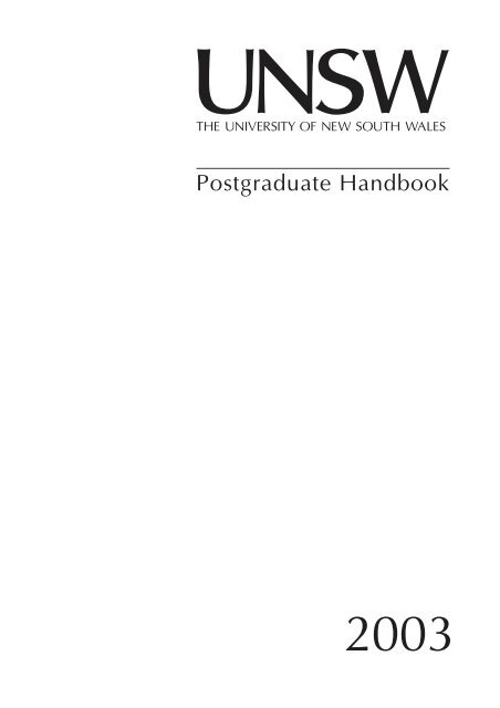Pg Contents 2003 P65 Unsw Handbook University Of New