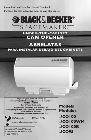 CAN OPENER ABRELATAS - Applica Use and Care Manuals