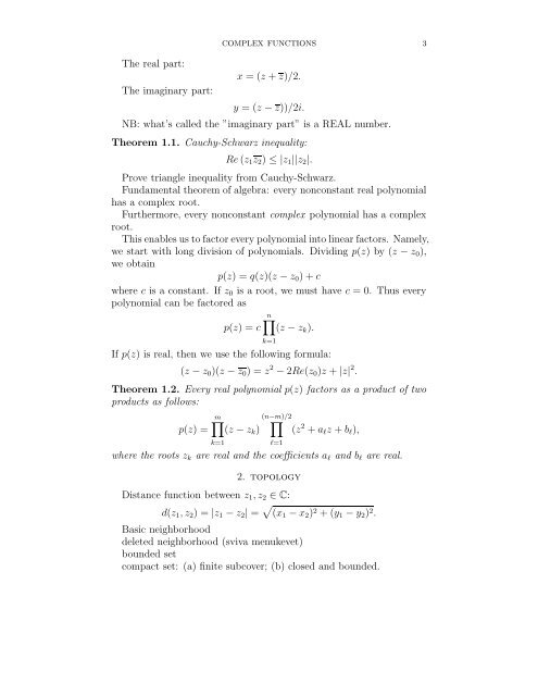 COMPLEX FUNCTIONS Contents 1. Complex numbers, Cauchy ...