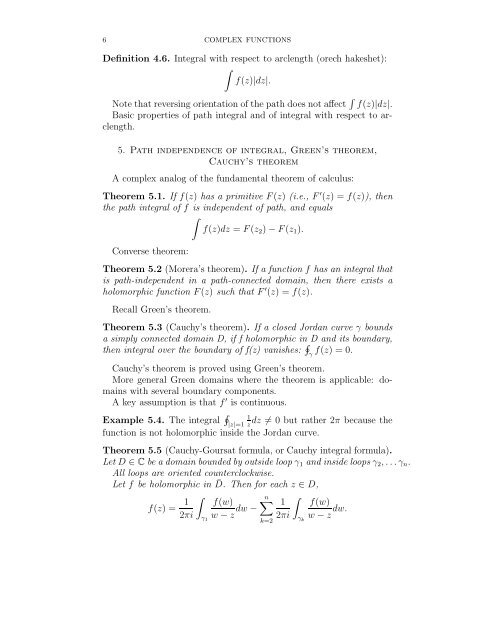 COMPLEX FUNCTIONS Contents 1. Complex numbers, Cauchy ...