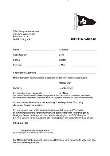 Anmeldeformular - TSV Utting Wassersport