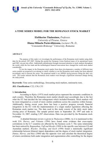 A Time Series Model for the Romanian Stock Market - Universitatea ...