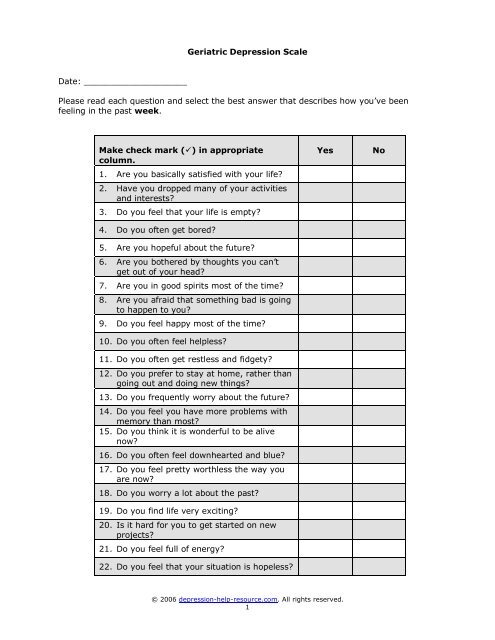 Geriatric Depression Rating Scale Short Form
