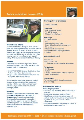 Police prohibition course (PG9) - Driving, transport and travel