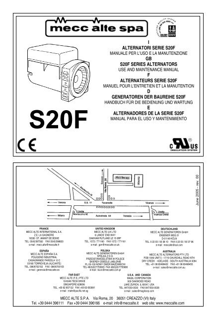 I ALTERNATORI SERIE S20F GB S20F SERIES ... - Winco Generators