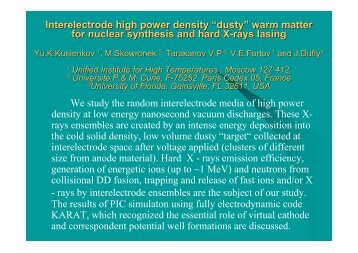 Interelectrode high power density âdustyâ warm matter for nuclear ...