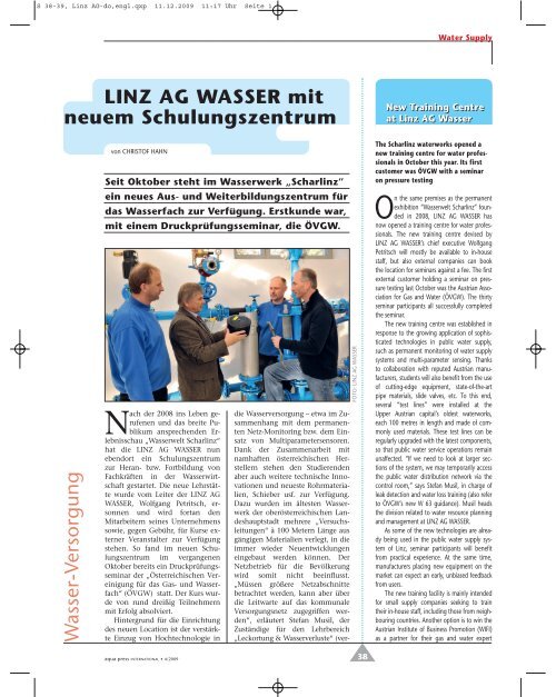 LINZ AG WASSER mit neuem Schulungszentrum W ... - aquamedia