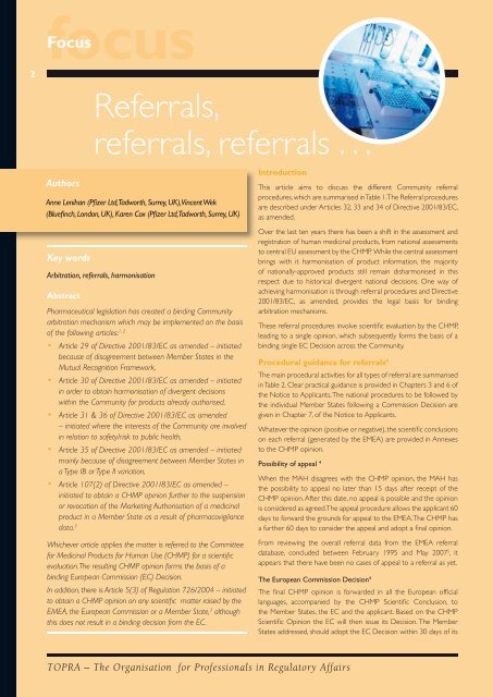 Referrals, referrals, referrals . . . - TOPRA